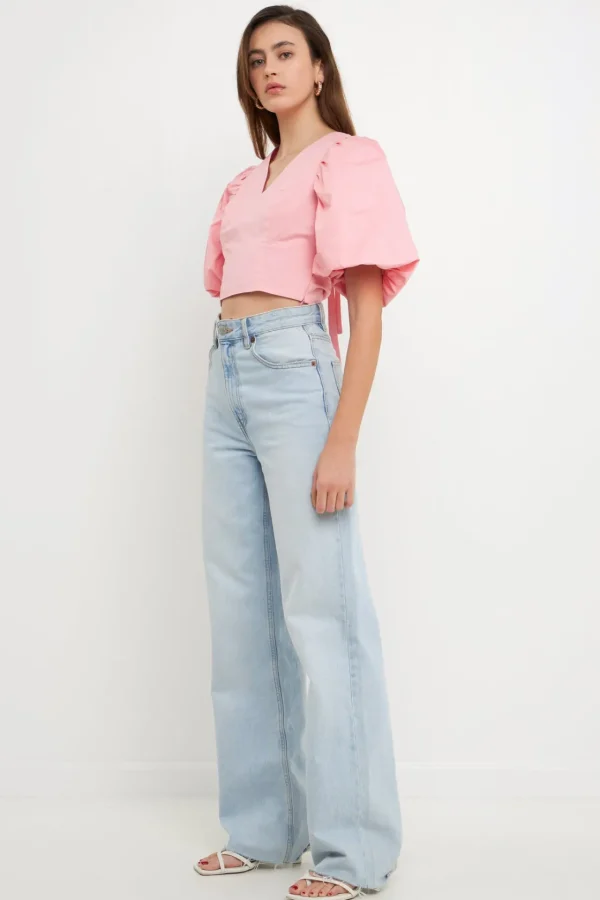 ENDLESS ROSE Tops*- Schrunchie Back Tied Top