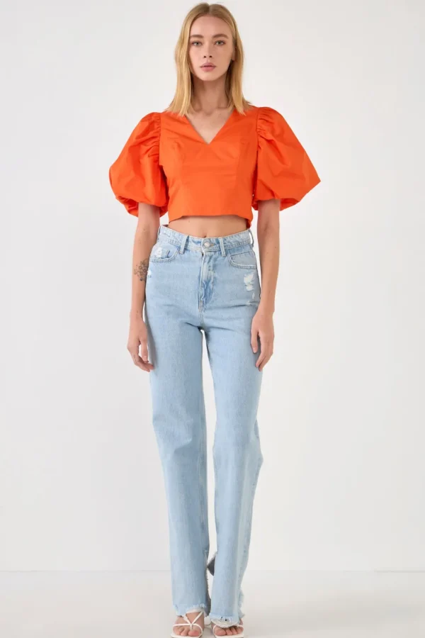 ENDLESS ROSE Tops*- Schrunchie Back Tied Top