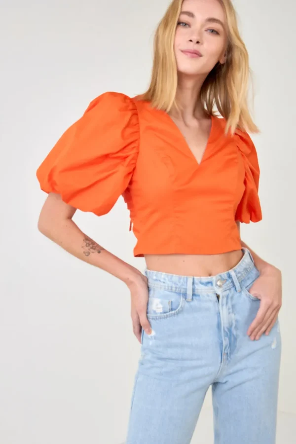 ENDLESS ROSE Tops*- Schrunchie Back Tied Top