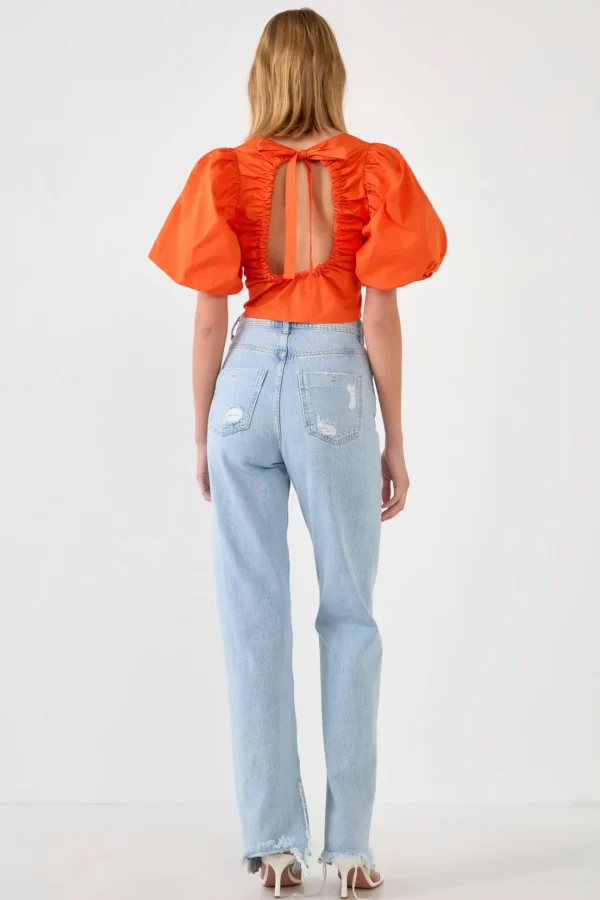 ENDLESS ROSE Tops*- Schrunchie Back Tied Top