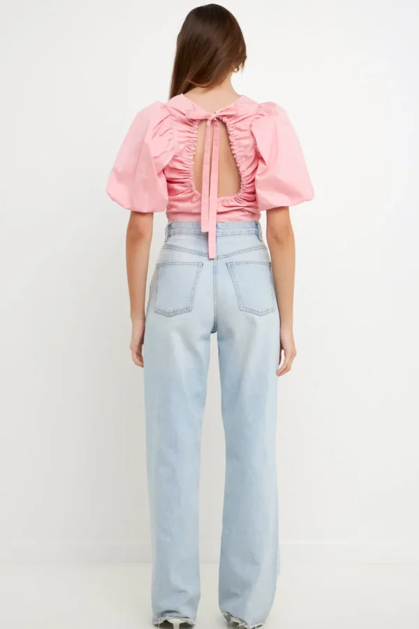 ENDLESS ROSE Tops*- Schrunchie Back Tied Top