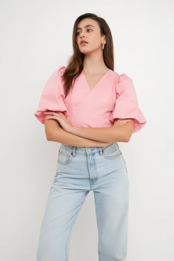 ENDLESS ROSE Tops*- Schrunchie Back Tied Top
