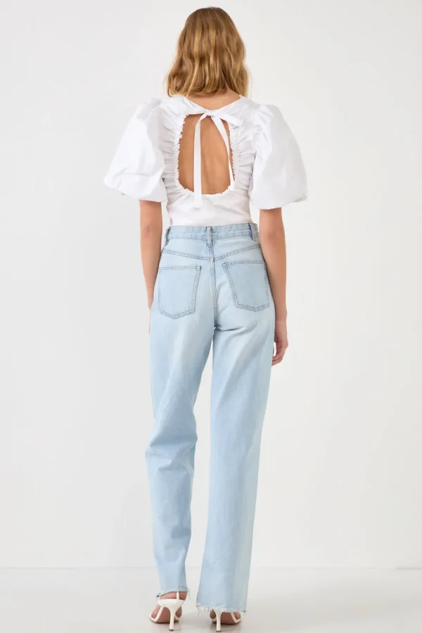 ENDLESS ROSE Tops*- Schrunchie Back Tied Top