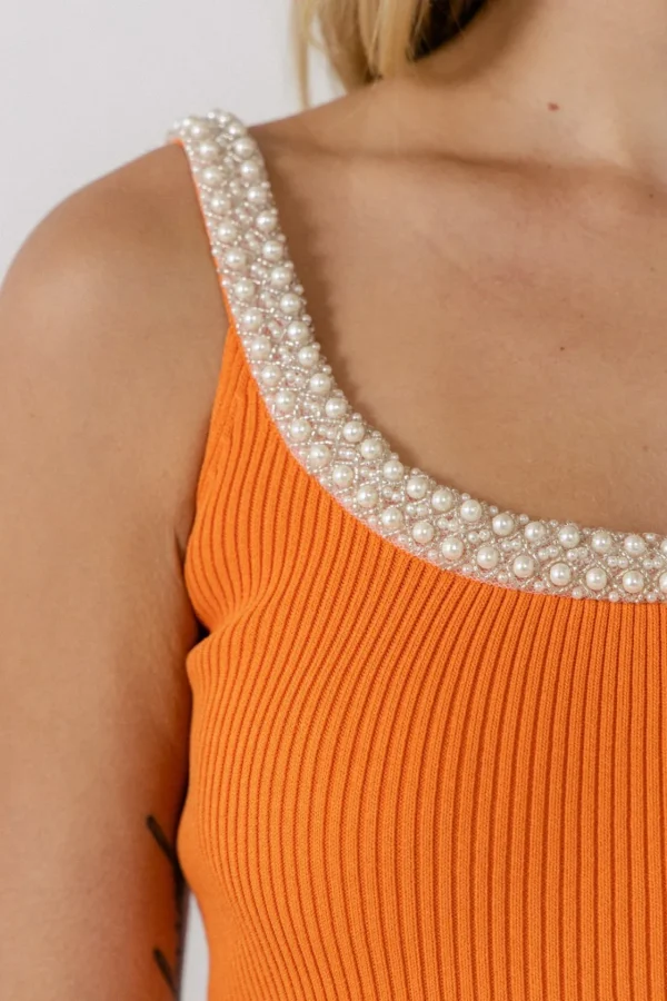 ENDLESS ROSE Knit Dresses | Sweaters & Knits*- Scooped Trimmed Ribbed Mini ORANGE