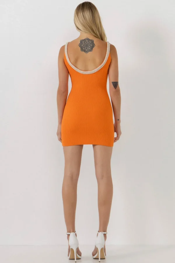 ENDLESS ROSE Knit Dresses | Sweaters & Knits*- Scooped Trimmed Ribbed Mini ORANGE