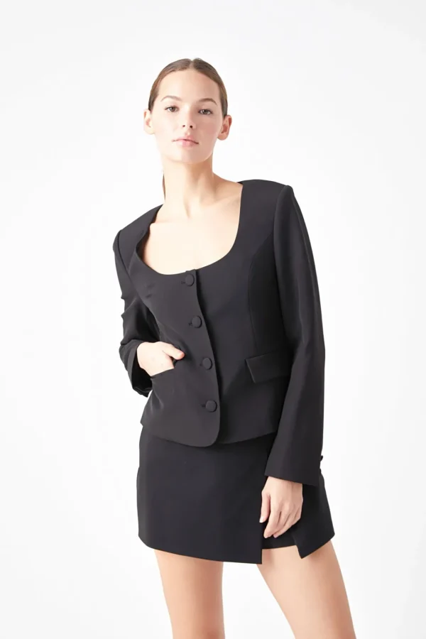 ENDLESS ROSE Jackets & Coats | Tops*- Scooped U Buttoned Top