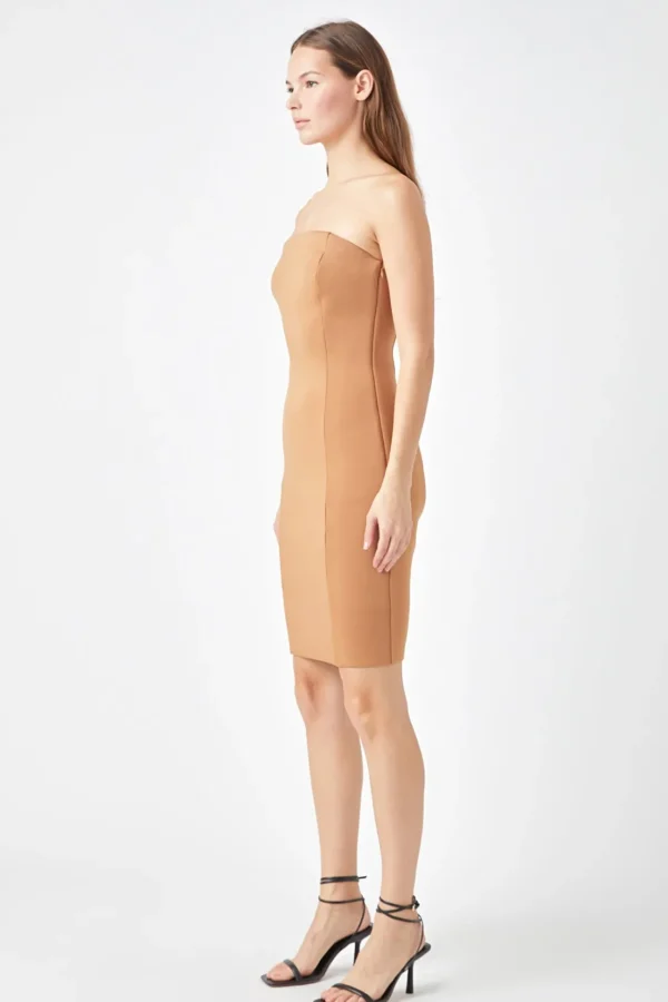 ENDLESS ROSE Bodycon Dresses | Tops*- Scuba Strapless Mini Dress CAMEL