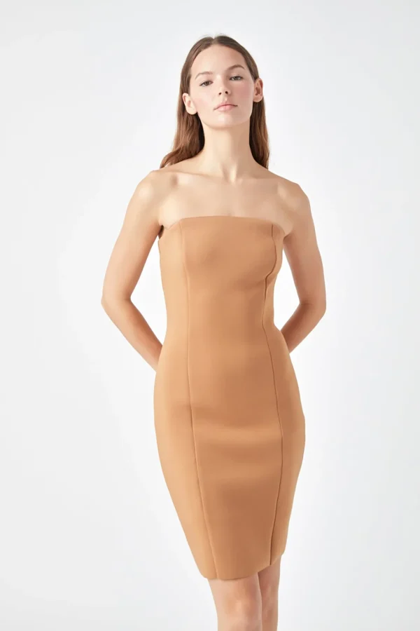 ENDLESS ROSE Bodycon Dresses | Tops*- Scuba Strapless Mini Dress CAMEL