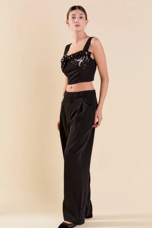ENDLESS ROSE Tops*- Sequin Bow Top BLACK