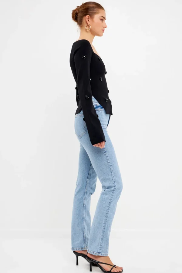 ENDLESS ROSE Sweaters & Knits*- Sequin Flower Sweater BLACK