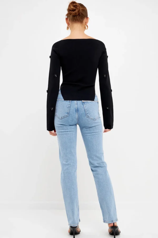 ENDLESS ROSE Sweaters & Knits*- Sequin Flower Sweater BLACK