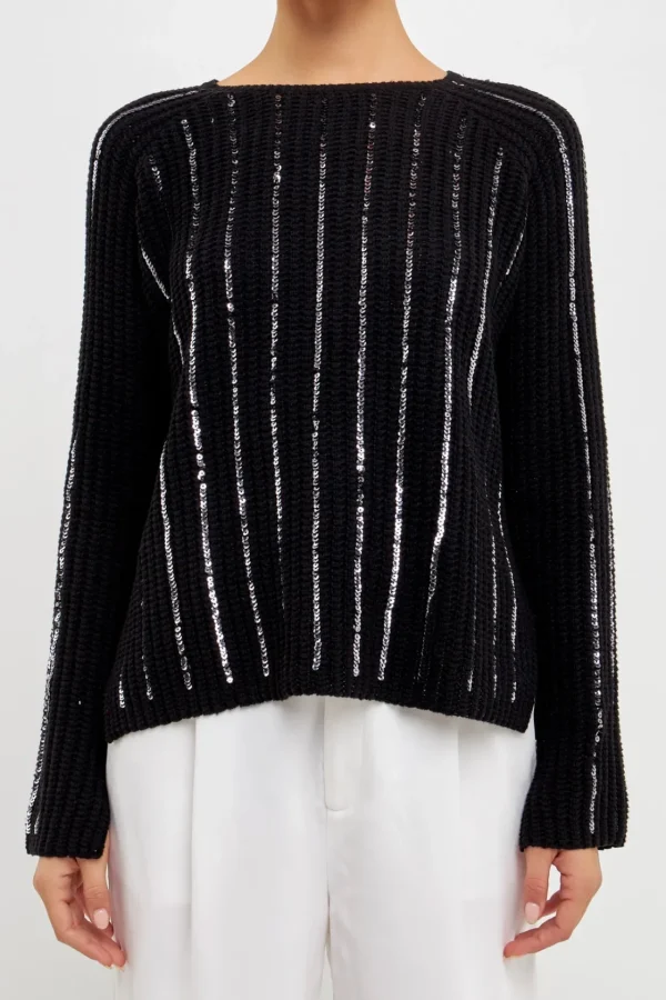 ENDLESS ROSE Sweaters & Knits | Tops*- Sequin Knit Sweater BLACK