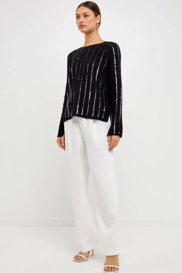 ENDLESS ROSE Sweaters & Knits | Tops*- Sequin Knit Sweater BLACK