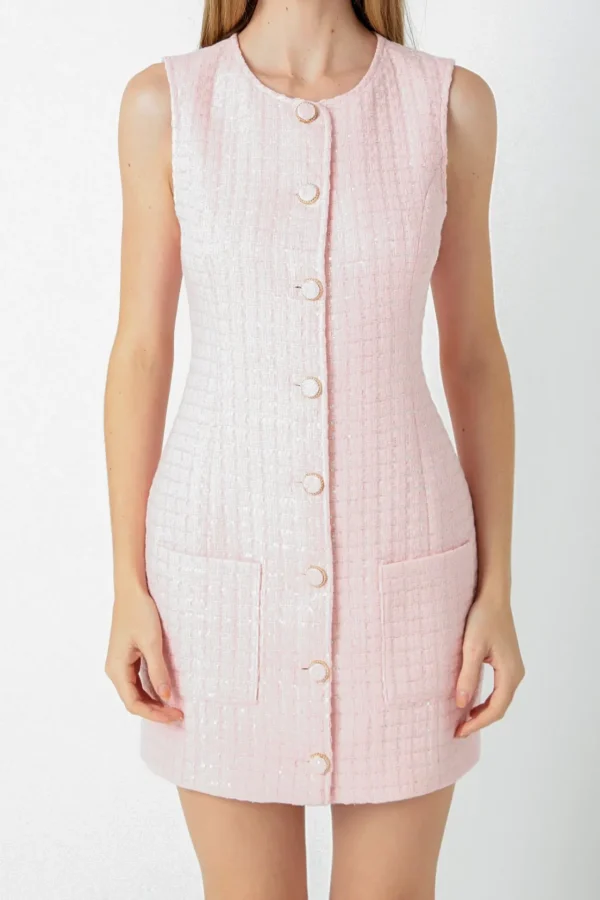 ENDLESS ROSE Tweed Dresses | Tops*- Sequin Novelty Sleeveless Mini Dress PINK