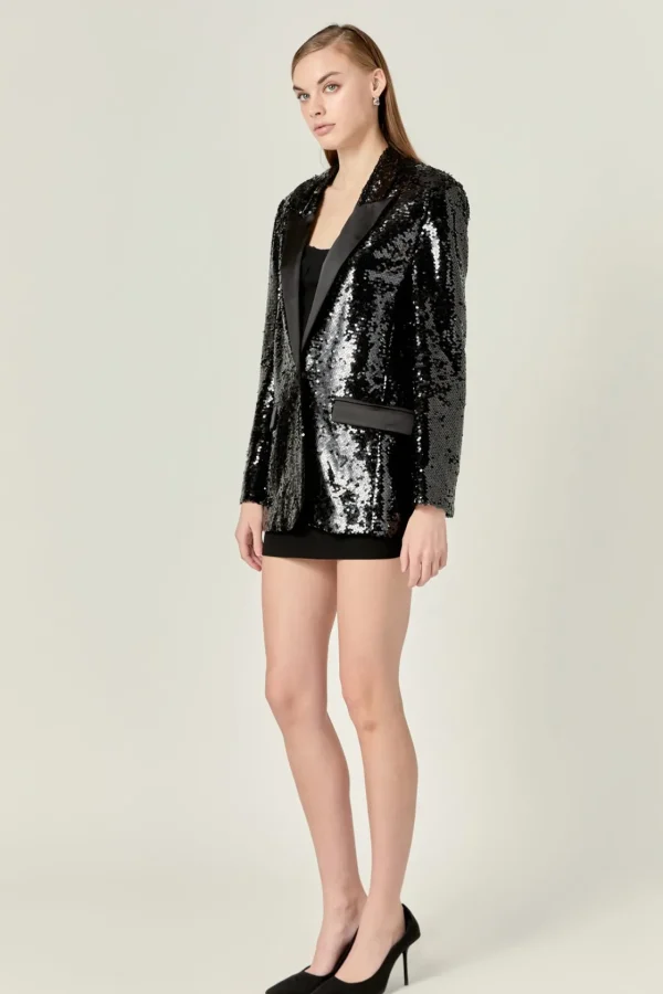ENDLESS ROSE Jackets & Coats | Tops*- Sequin Oversized Jacket BLACK