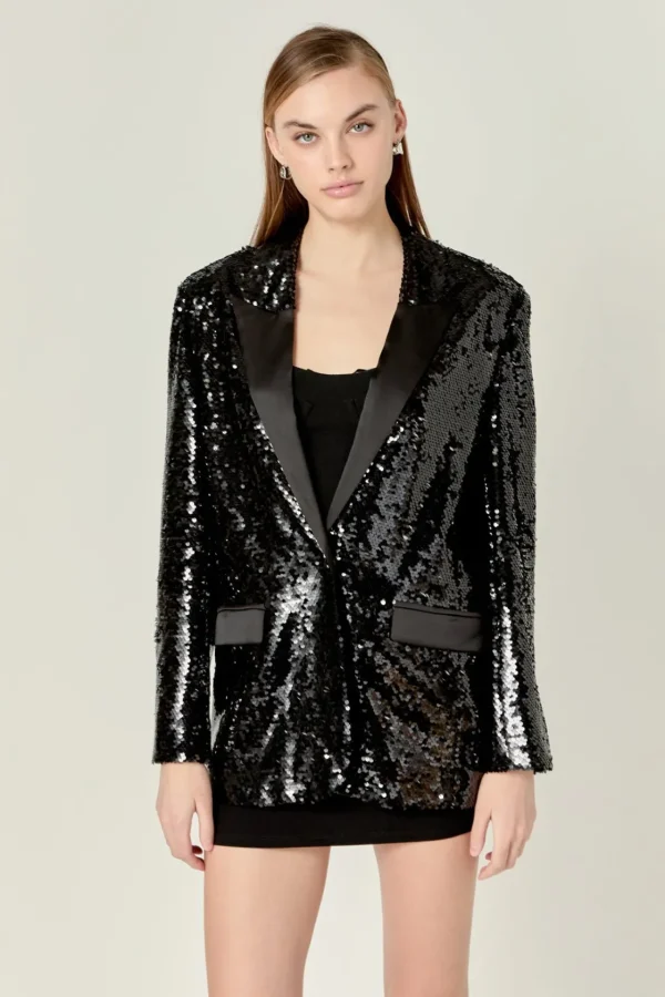 ENDLESS ROSE Jackets & Coats | Tops*- Sequin Oversized Jacket BLACK