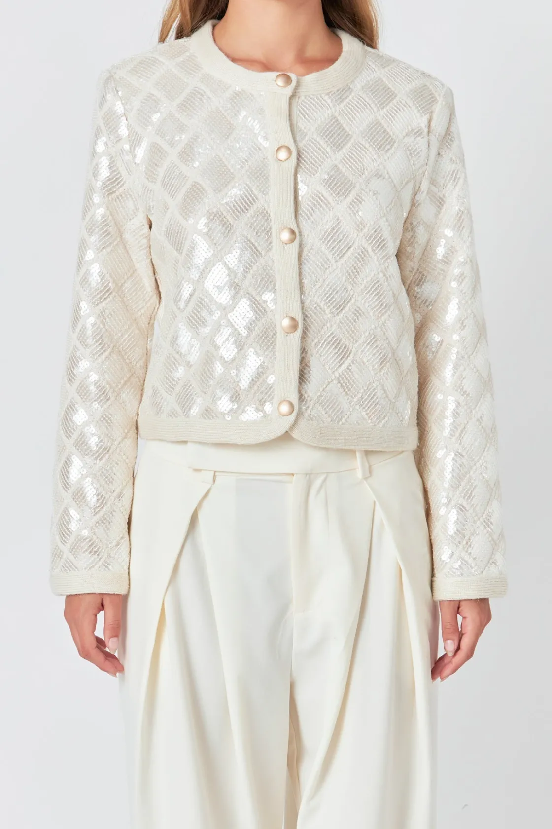 endless_rose__sequin_patc_0-1.webp ENDLESS ROSE Matching Sets | Jackets & Coats*- Sequin Patchwork Crochet Jacket IVORY