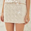 ENDLESS ROSE Matching Sets | Skirts*- Sequin Patchwork Crochet Pencil Skirt IVORY