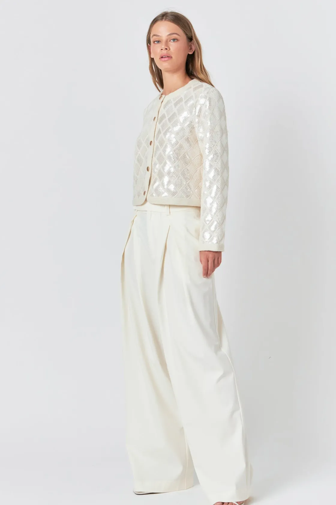 endless_rose__sequin_patc_1-1.webp ENDLESS ROSE Matching Sets | Jackets & Coats*- Sequin Patchwork Crochet Jacket IVORY