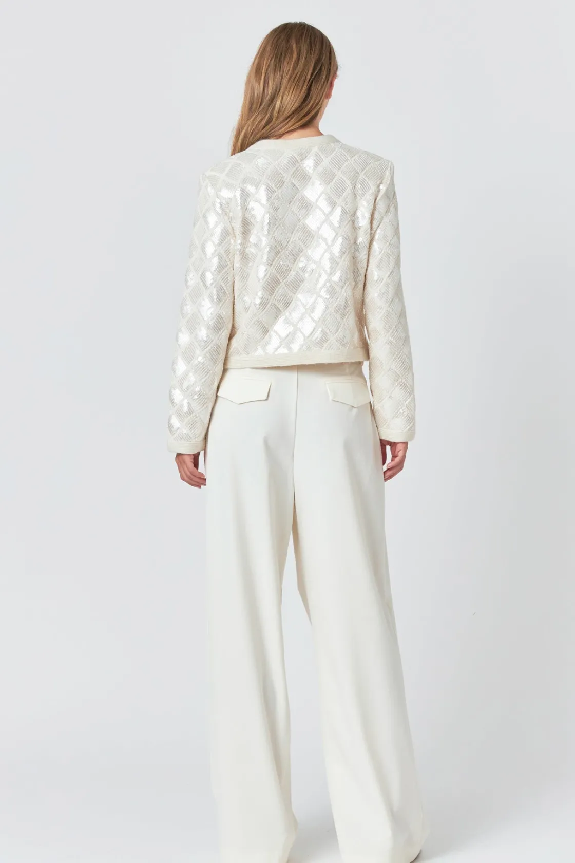 endless_rose__sequin_patc_2-1.webp ENDLESS ROSE Matching Sets | Jackets & Coats*- Sequin Patchwork Crochet Jacket IVORY