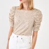 ENDLESS ROSE Tops*- Sequin Shirred Sleeve Top IVORY