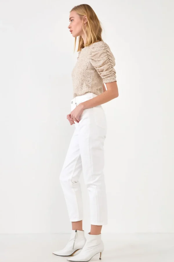ENDLESS ROSE Tops*- Sequin Shirred Sleeve Top IVORY