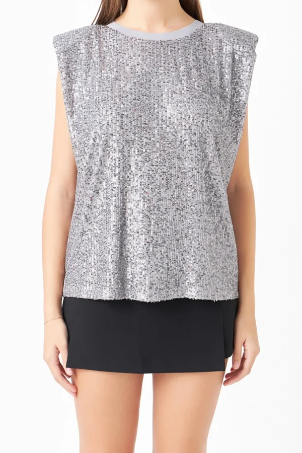 ENDLESS ROSE Tops*- Sequin Shoulder Pad Top