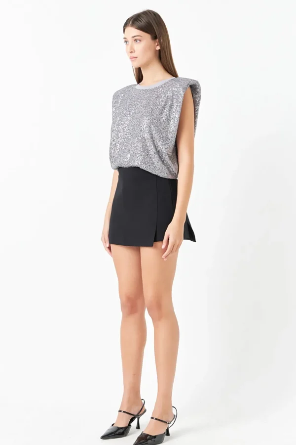ENDLESS ROSE Tops*- Sequin Shoulder Pad Top