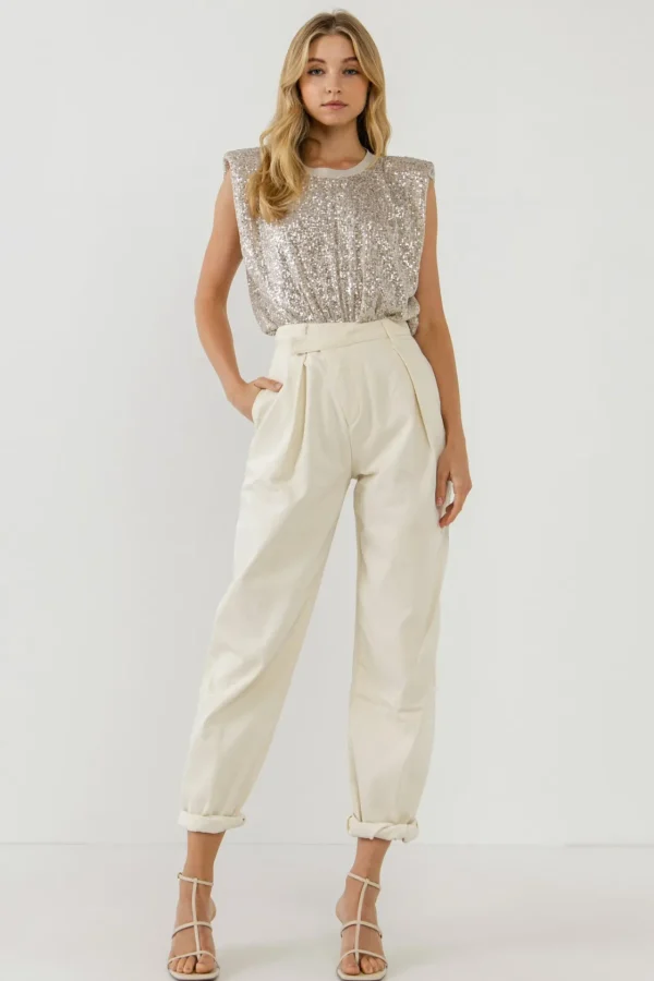 ENDLESS ROSE Tops*- Sequin Shoulder Pad Top