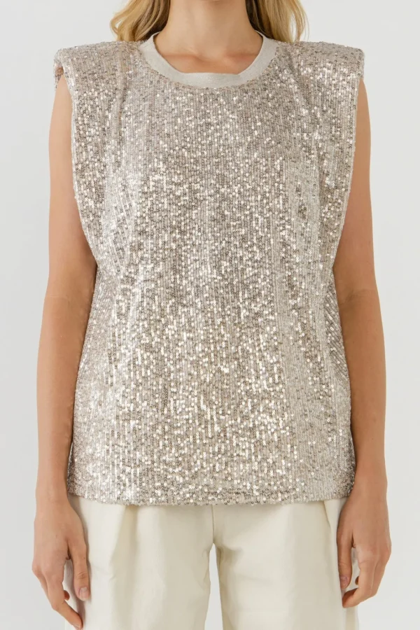 ENDLESS ROSE Tops*- Sequin Shoulder Pad Top