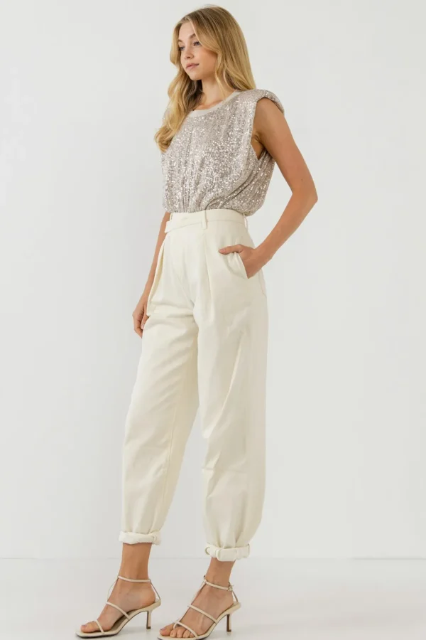 ENDLESS ROSE Tops*- Sequin Shoulder Pad Top