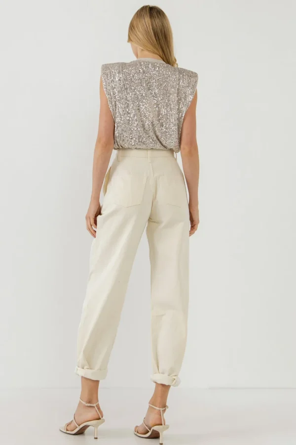ENDLESS ROSE Tops*- Sequin Shoulder Pad Top