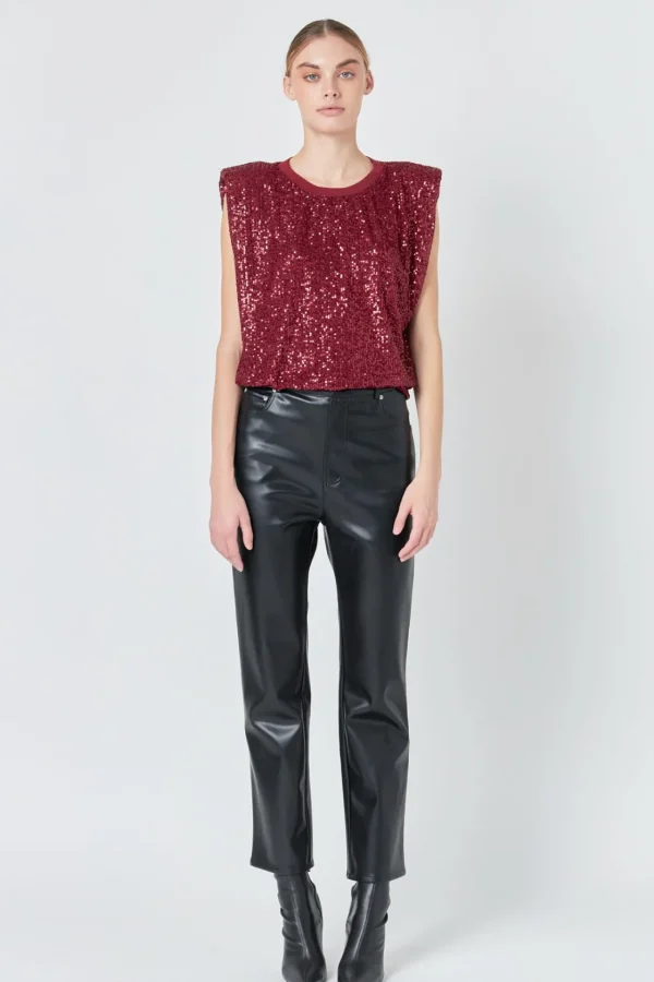 ENDLESS ROSE Tops*- Sequin Shoulder Pad Top