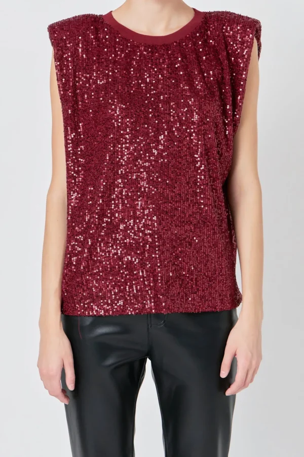 ENDLESS ROSE Tops*- Sequin Shoulder Pad Top