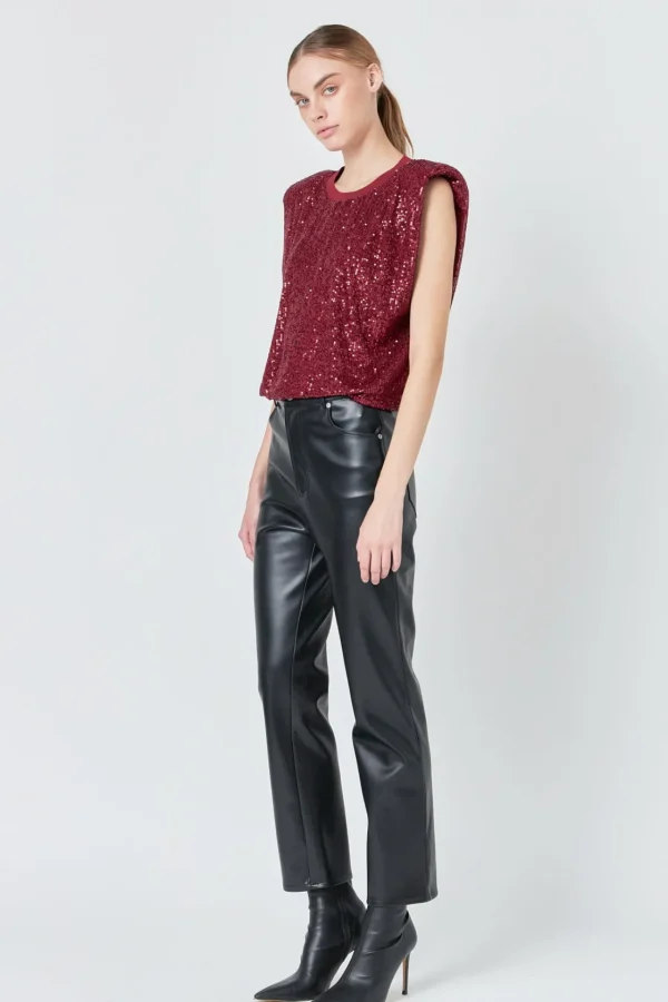 ENDLESS ROSE Tops*- Sequin Shoulder Pad Top