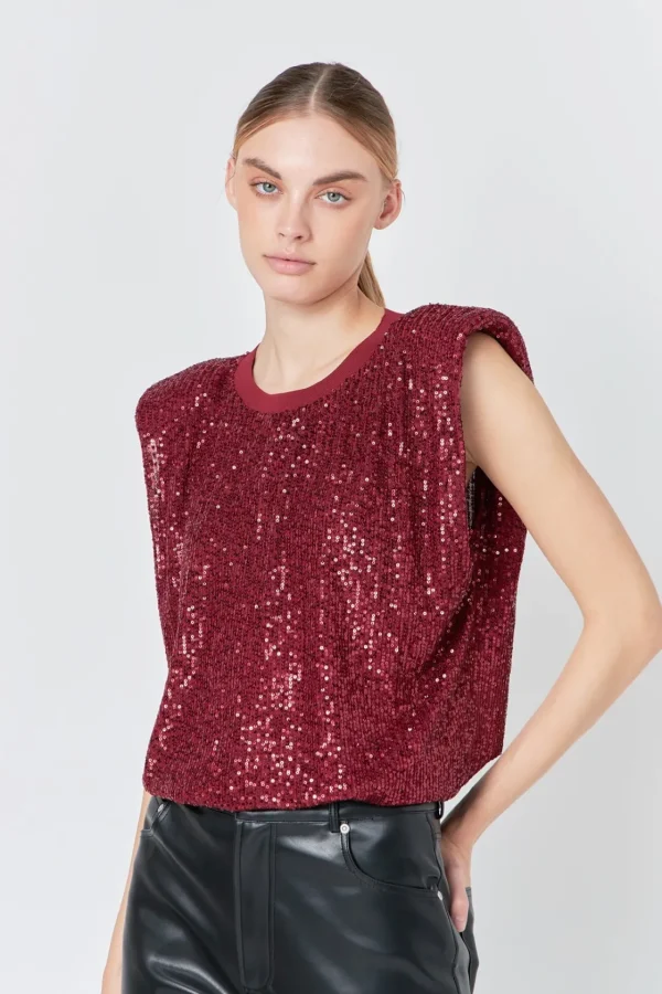 ENDLESS ROSE Tops*- Sequin Shoulder Pad Top