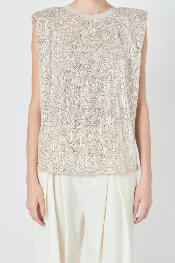 ENDLESS ROSE Tops*- Sequin Shoulder Pad Top