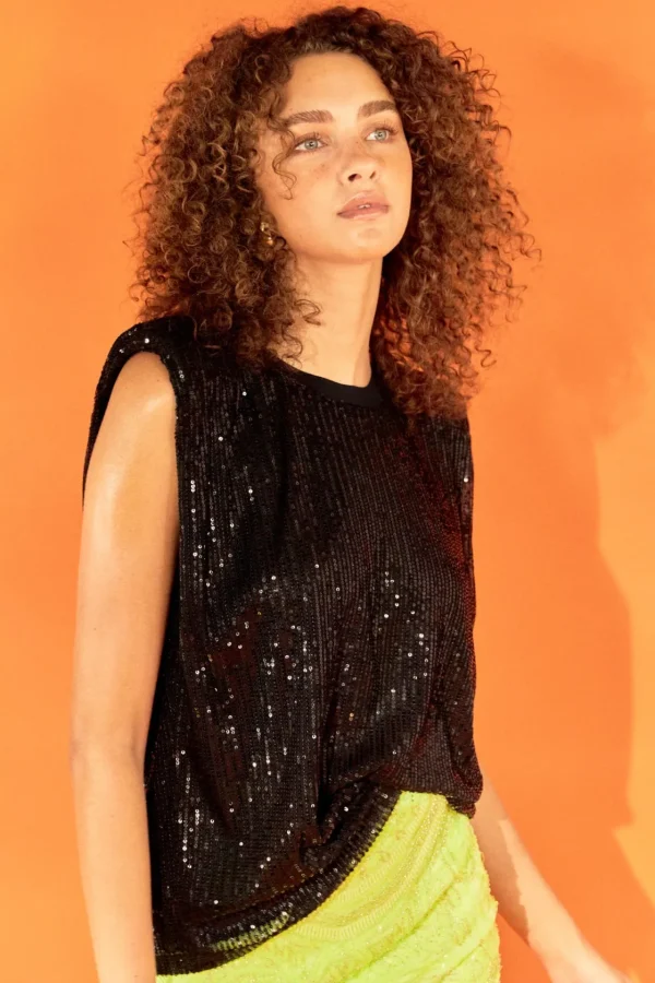ENDLESS ROSE Tops*- Sequin Shoulder Pad Top