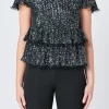 ENDLESS ROSE Tops*- Sequins Baby Doll Top with Mesh