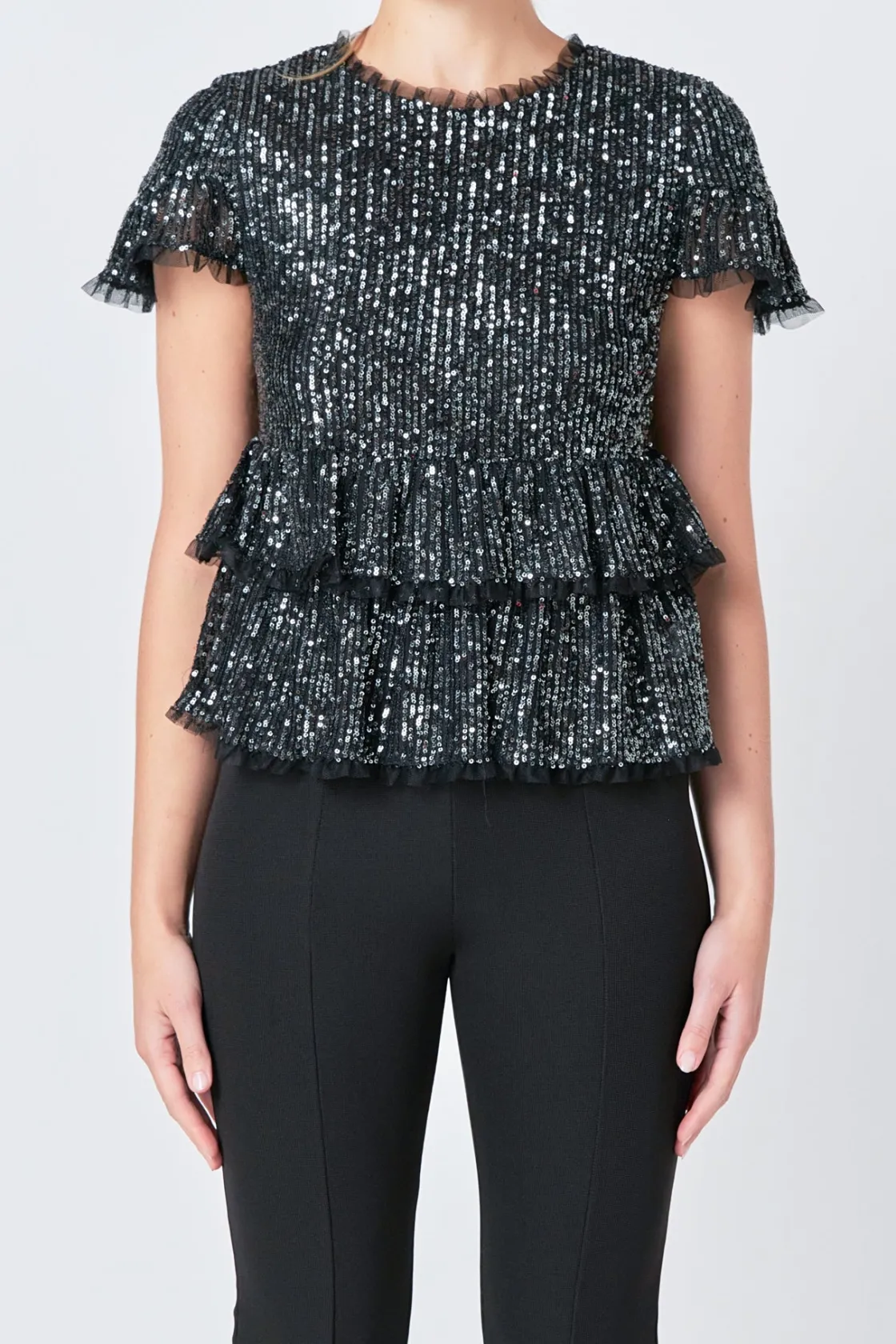 endless_rose__sequins_bab_0.webp ENDLESS ROSE Tops*- Sequins Baby Doll Top with Mesh