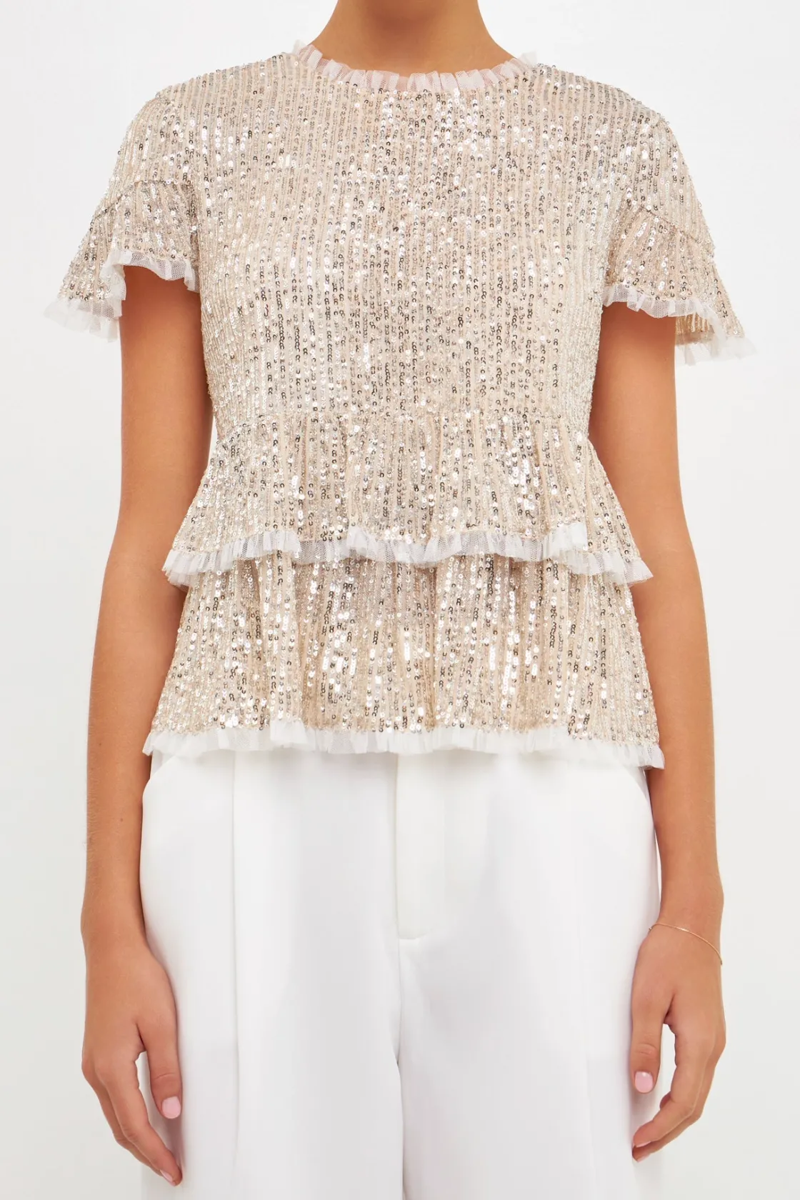 endless_rose__sequins_bab_10.webp ENDLESS ROSE Tops*- Sequins Baby Doll Top with Mesh