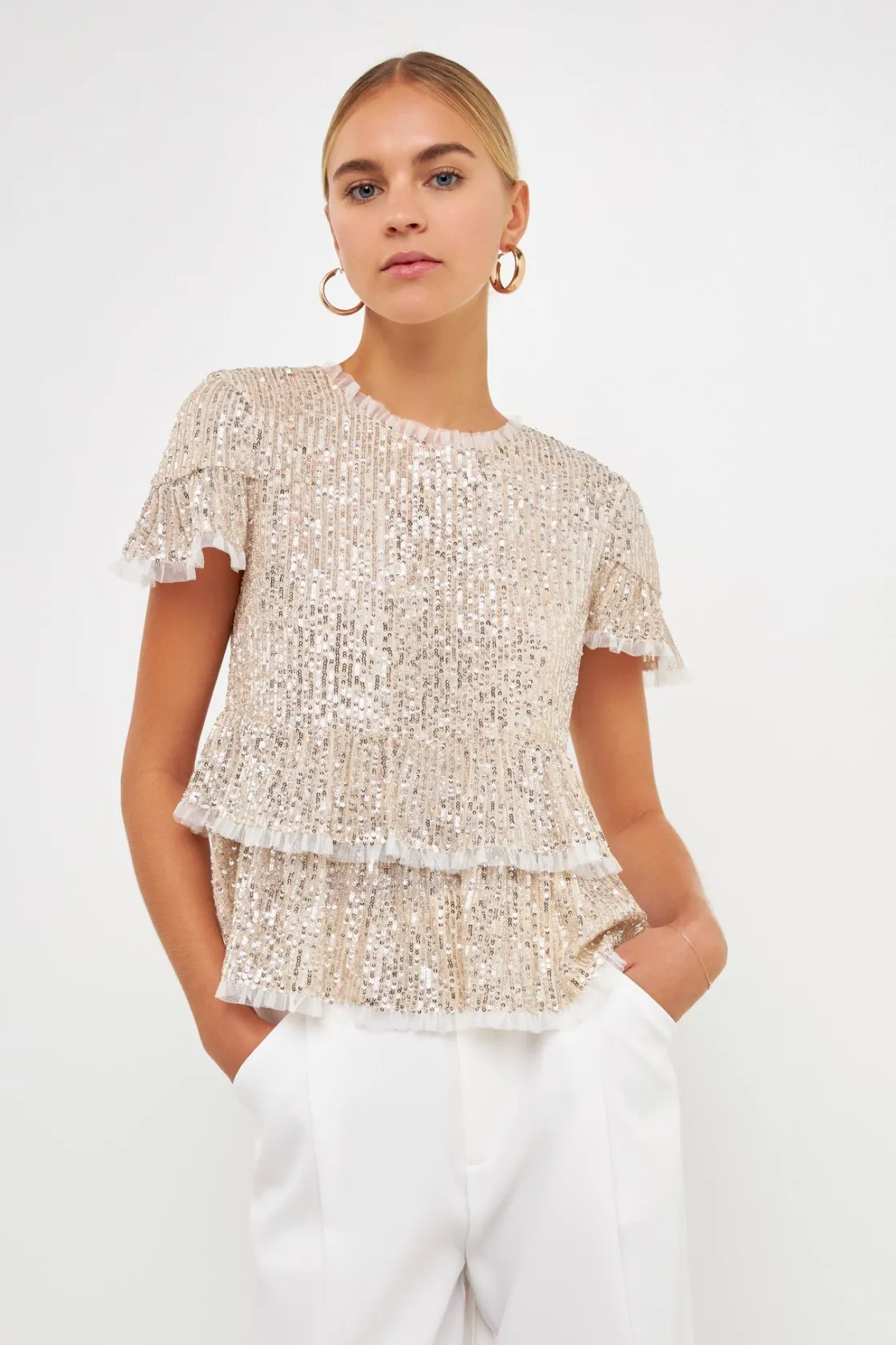 endless_rose__sequins_bab_13.webp ENDLESS ROSE Tops*- Sequins Baby Doll Top with Mesh