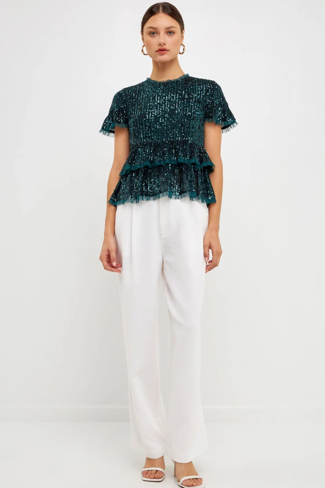 endless_rose__sequins_bab_14.webp ENDLESS ROSE Tops*- Sequins Baby Doll Top with Mesh