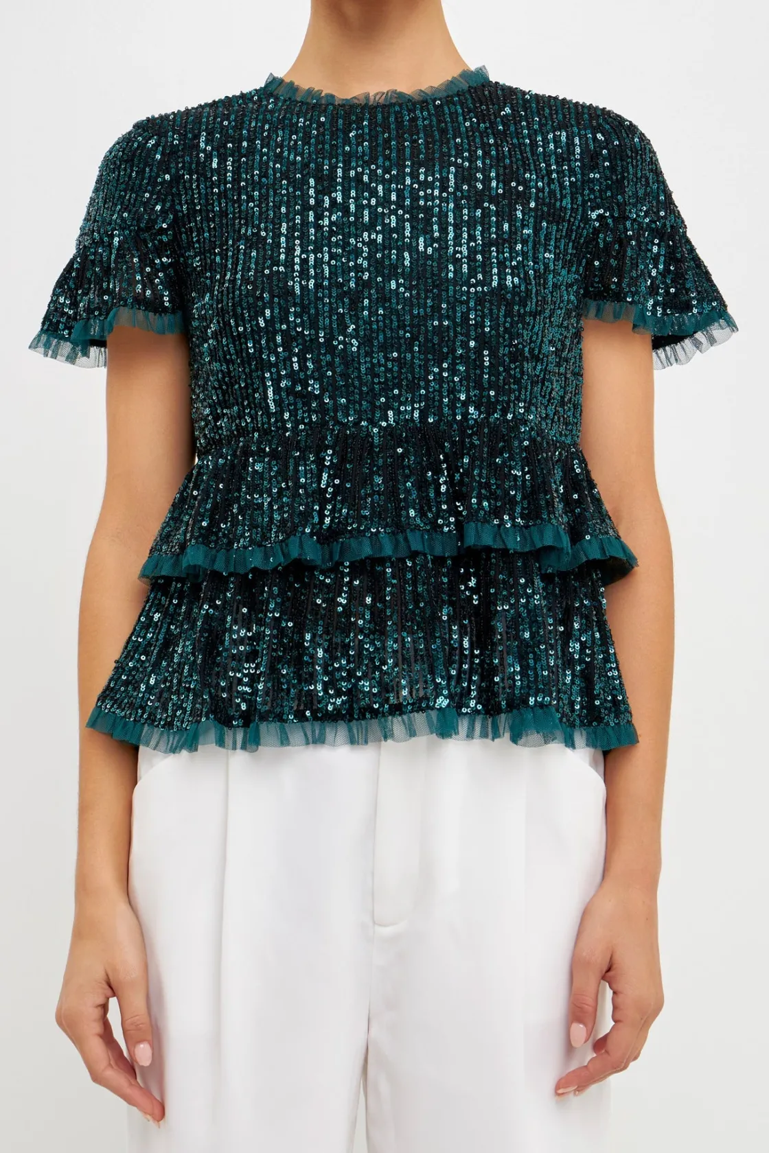 endless_rose__sequins_bab_15.webp ENDLESS ROSE Tops*- Sequins Baby Doll Top with Mesh