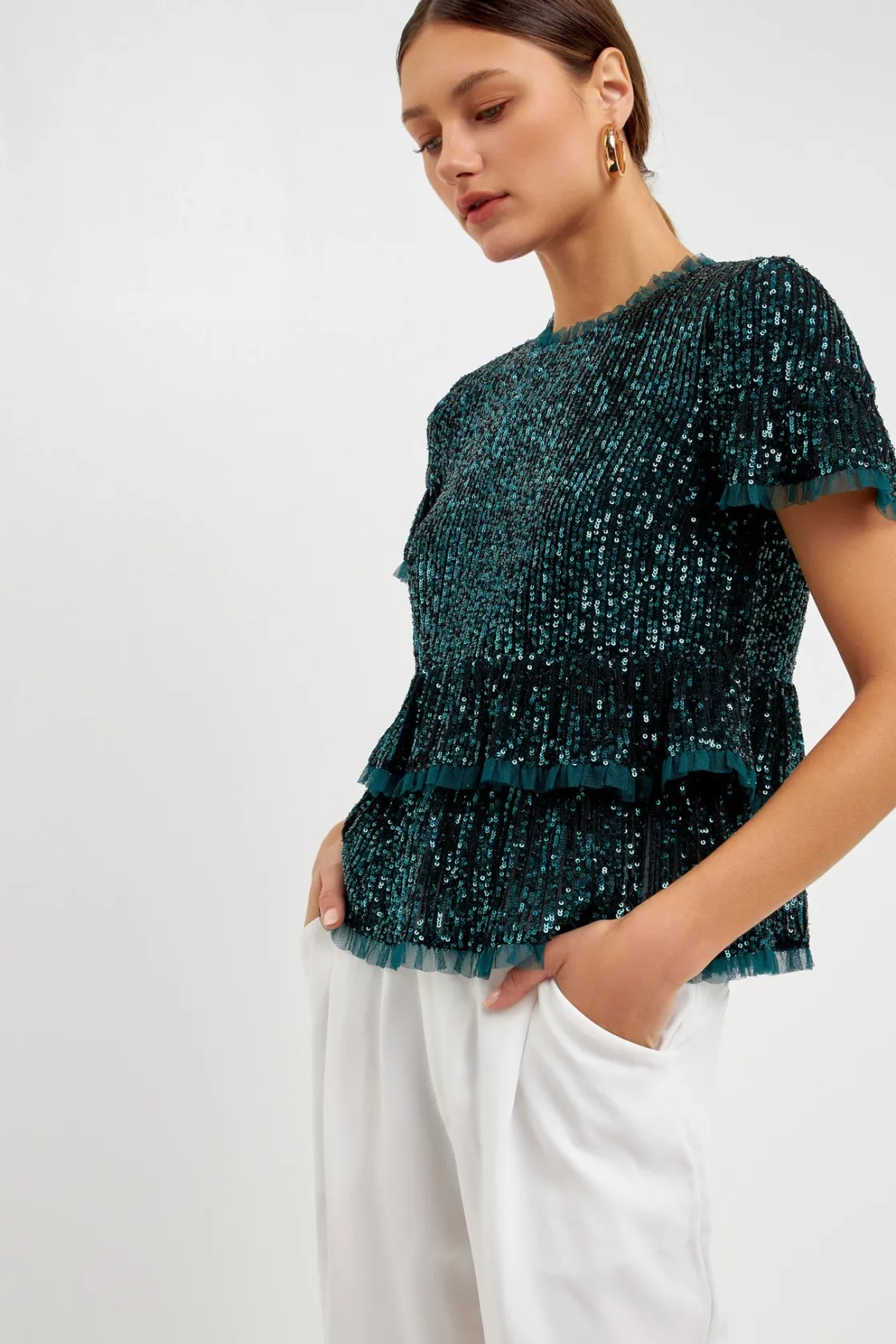 endless_rose__sequins_bab_18.webp ENDLESS ROSE Tops*- Sequins Baby Doll Top with Mesh