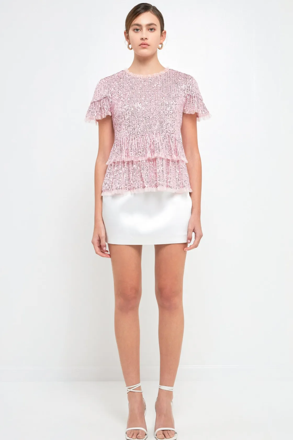 endless_rose__sequins_bab_19.webp ENDLESS ROSE Tops*- Sequins Baby Doll Top with Mesh