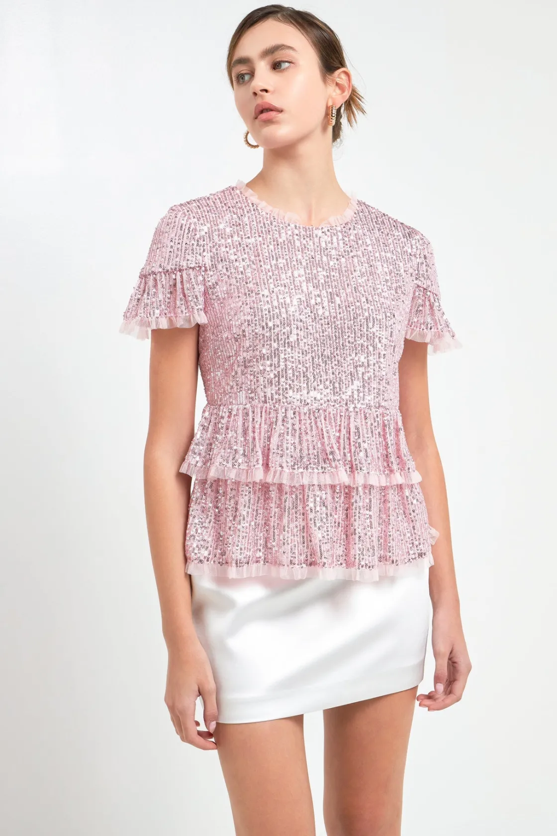 endless_rose__sequins_bab_23.webp ENDLESS ROSE Tops*- Sequins Baby Doll Top with Mesh