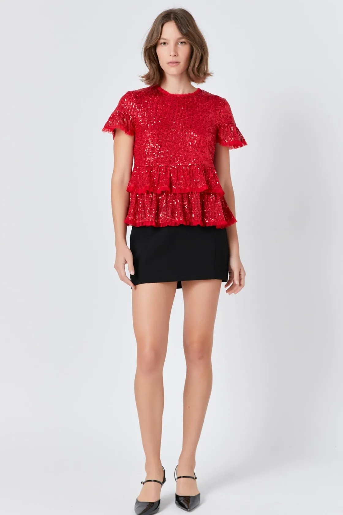 endless_rose__sequins_bab_4.webp ENDLESS ROSE Tops*- Sequins Baby Doll Top with Mesh
