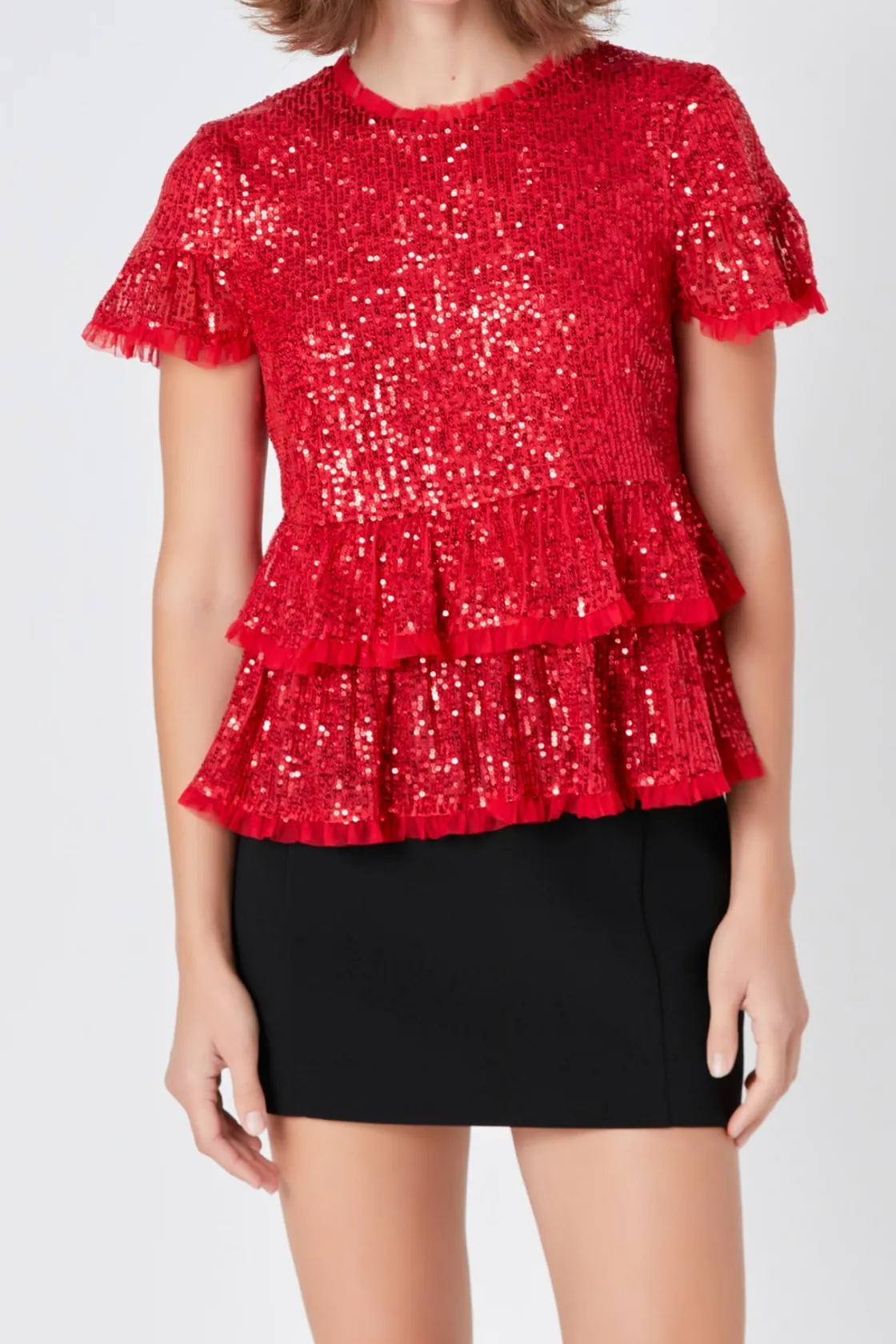 endless_rose__sequins_bab_5.webp ENDLESS ROSE Tops*- Sequins Baby Doll Top with Mesh