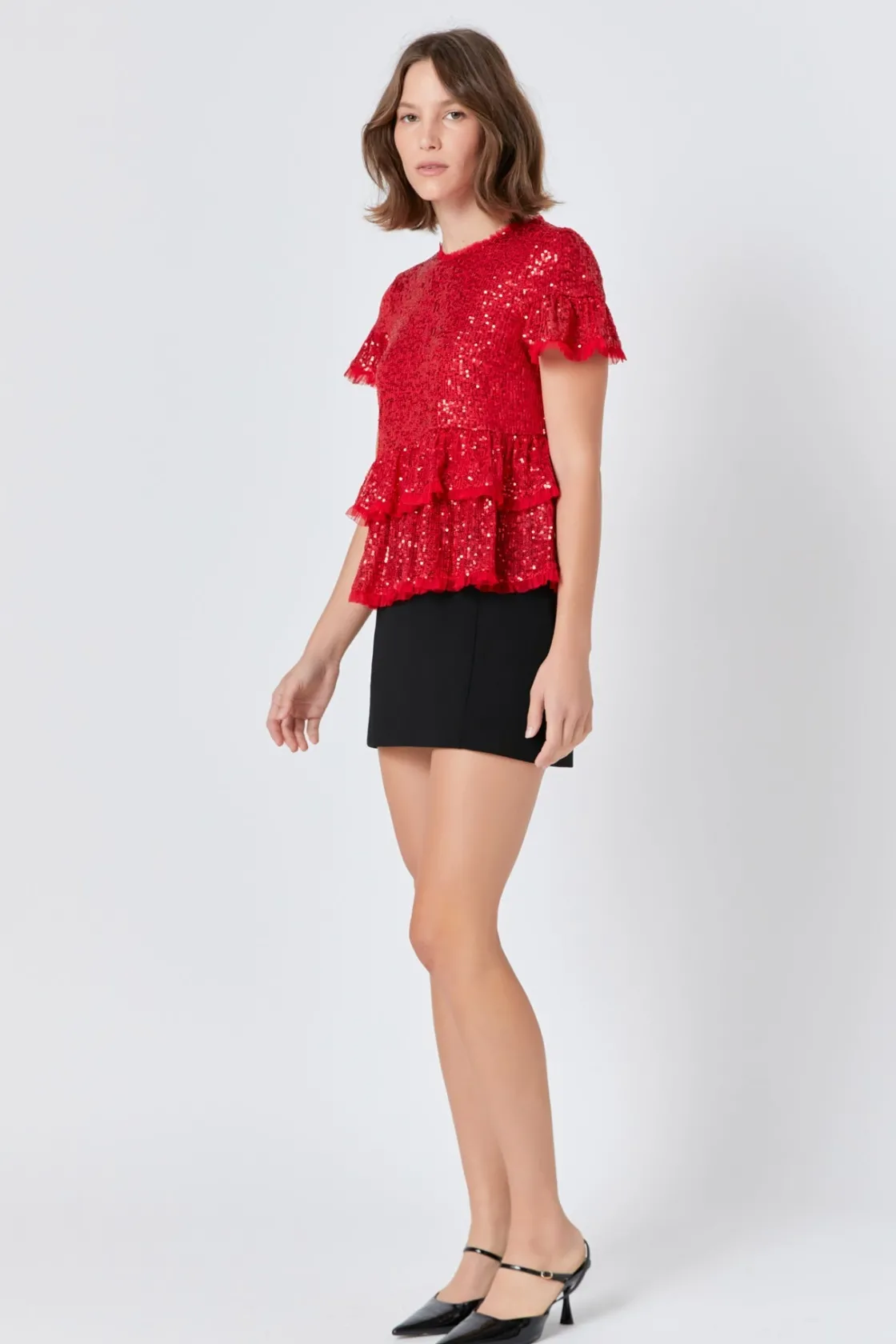 endless_rose__sequins_bab_6.webp ENDLESS ROSE Tops*- Sequins Baby Doll Top with Mesh